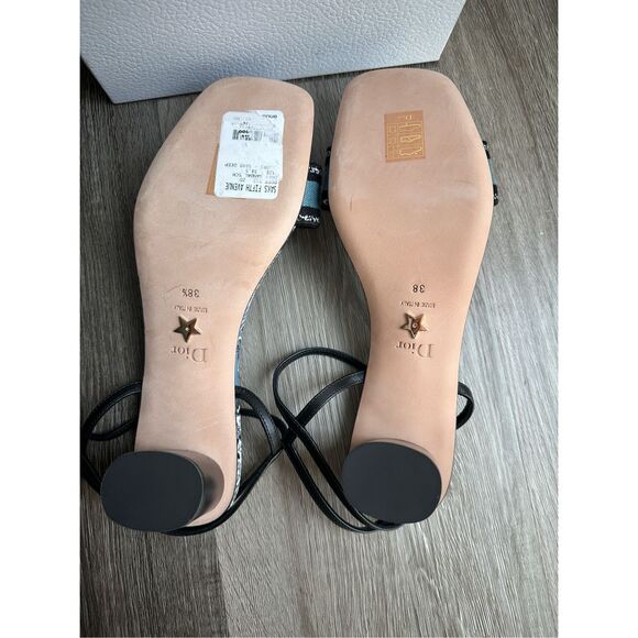 Dior Bandana Embroidered Deep Blue Dway Heeled Sandal Strap Low Heel Pumps EU38/ - Picture 11 of 14